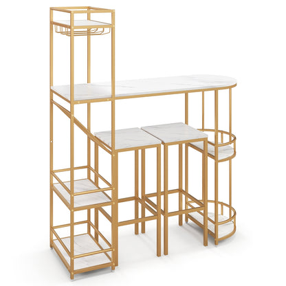 Elegant 3-Piece Bar Table Set with Wine Rack and Multiple Storage Shelves