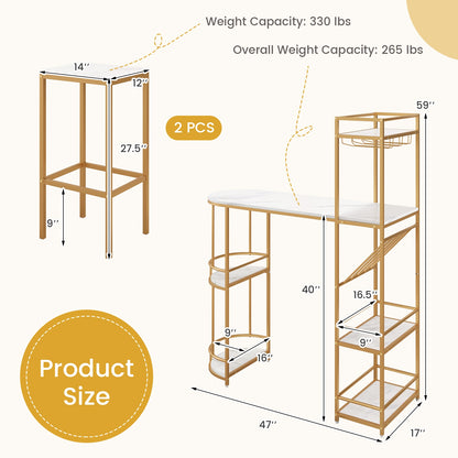 Elegant 3-Piece Bar Table Set with Wine Rack and Multiple Storage Shelves