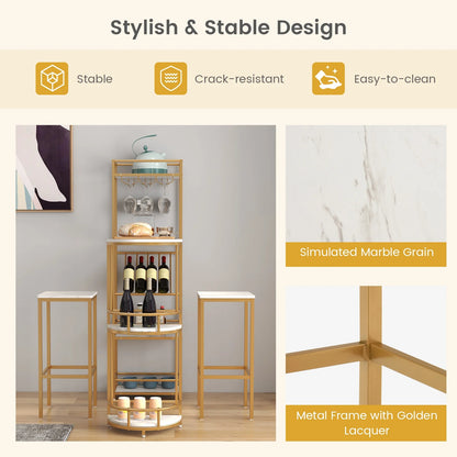 Elegant 3-Piece Bar Table Set with Wine Rack and Multiple Storage Shelves
