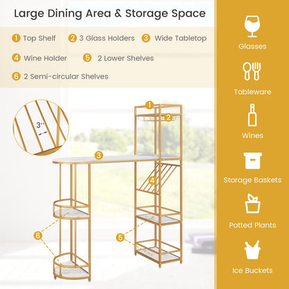 Elegant 3-Piece Bar Table Set with Wine Rack and Multiple Storage Shelves