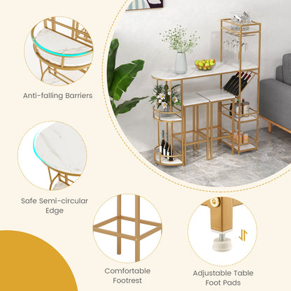 Elegant 3-Piece Bar Table Set with Wine Rack and Multiple Storage Shelves