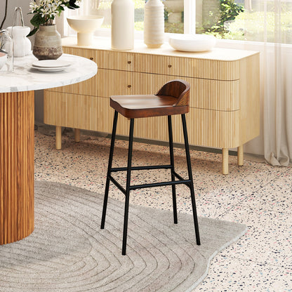 Industrial 29 Inch Bar Stools with Low Back and Footrests, Set of 1