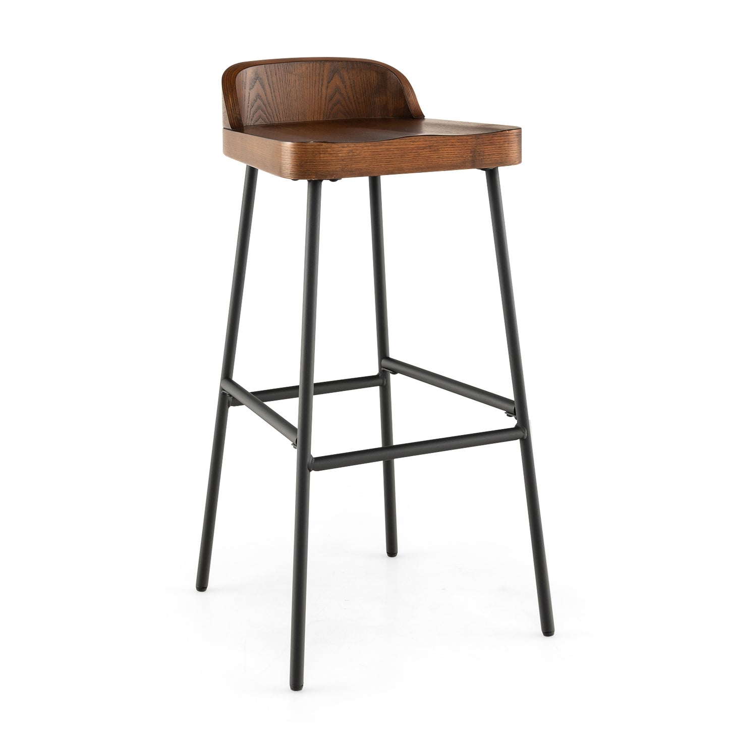 Industrial 29 Inch Bar Stools with Low Back and Footrests, Set of 1