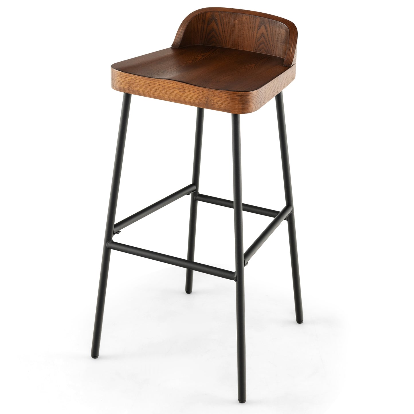 Industrial 29 Inch Bar Stools with Low Back and Footrests, Set of 1
