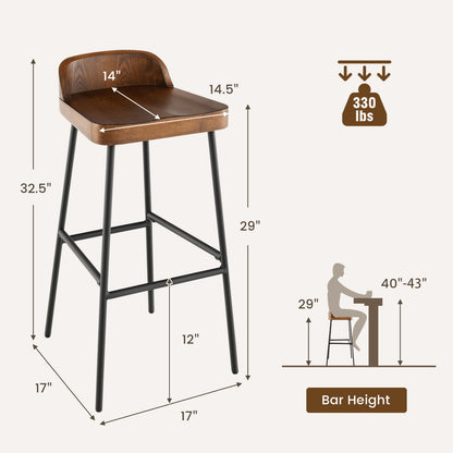 Industrial 29 Inch Bar Stools with Low Back and Footrests, Set of 1