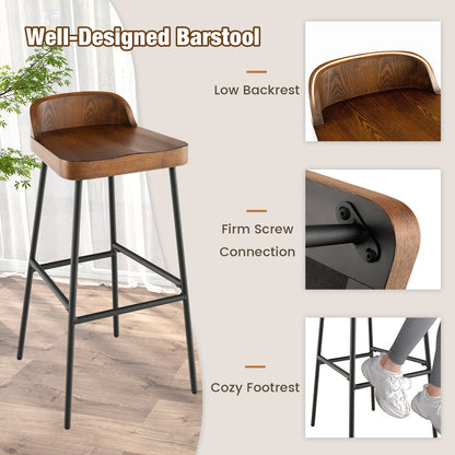 Industrial 29 Inch Bar Stools with Low Back and Footrests, Set of 1