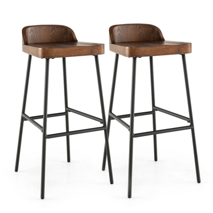 Industrial 29 Inch Bar Stools with Low Back and Footrests, Set of 2
