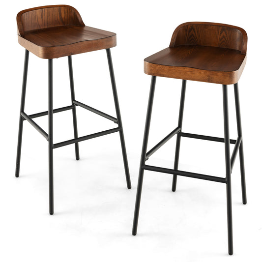 Industrial 29 Inch Bar Stools with Low Back and Footrests, Set of 2