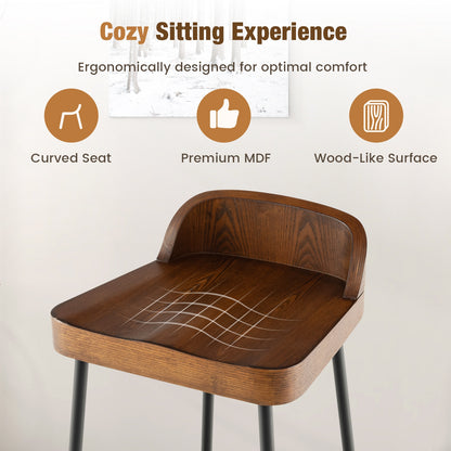 Industrial 29 Inch Bar Stools with Low Back and Footrests, Set of 2