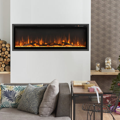 36/42/50 Inch Electric Fireplace In-Wall Recessed with Remote Control, Adjustable Color & Brightness