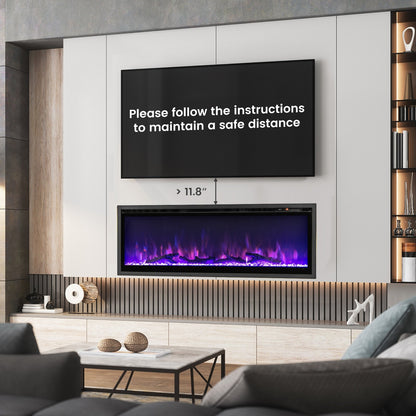 36/42/50 Inch Electric Fireplace In-Wall Recessed with Remote Control, Adjustable Color & Brightness