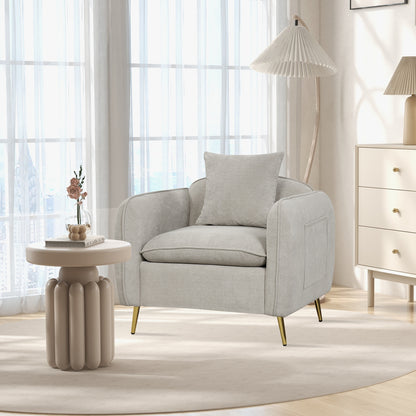 Elegant Chenille Velvet Accent Chair with Cushioned Seat and Side Storage