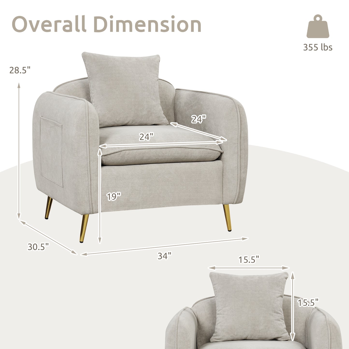 Elegant Chenille Velvet Accent Chair with Cushioned Seat and Side Storage