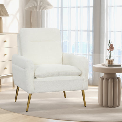Modern Sherpa Accent Chair with Upholstered Cushion and Gold Metal Legs