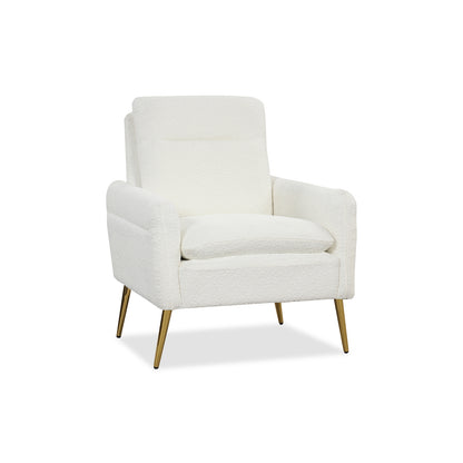 Modern Sherpa Accent Chair with Upholstered Cushion and Gold Metal Legs
