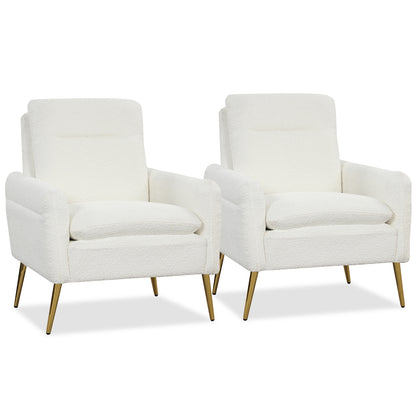 Modern Sherpa Accent Chair with Upholstered Cushion and Gold Metal Legs