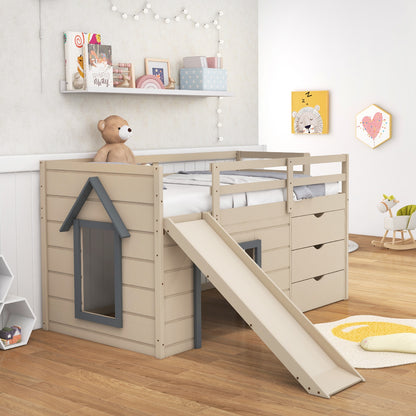 Multifunctional 3-In-1 Twin Loft Bed with Slide, Ladder, and Storage Drawers for Kids and Teens
