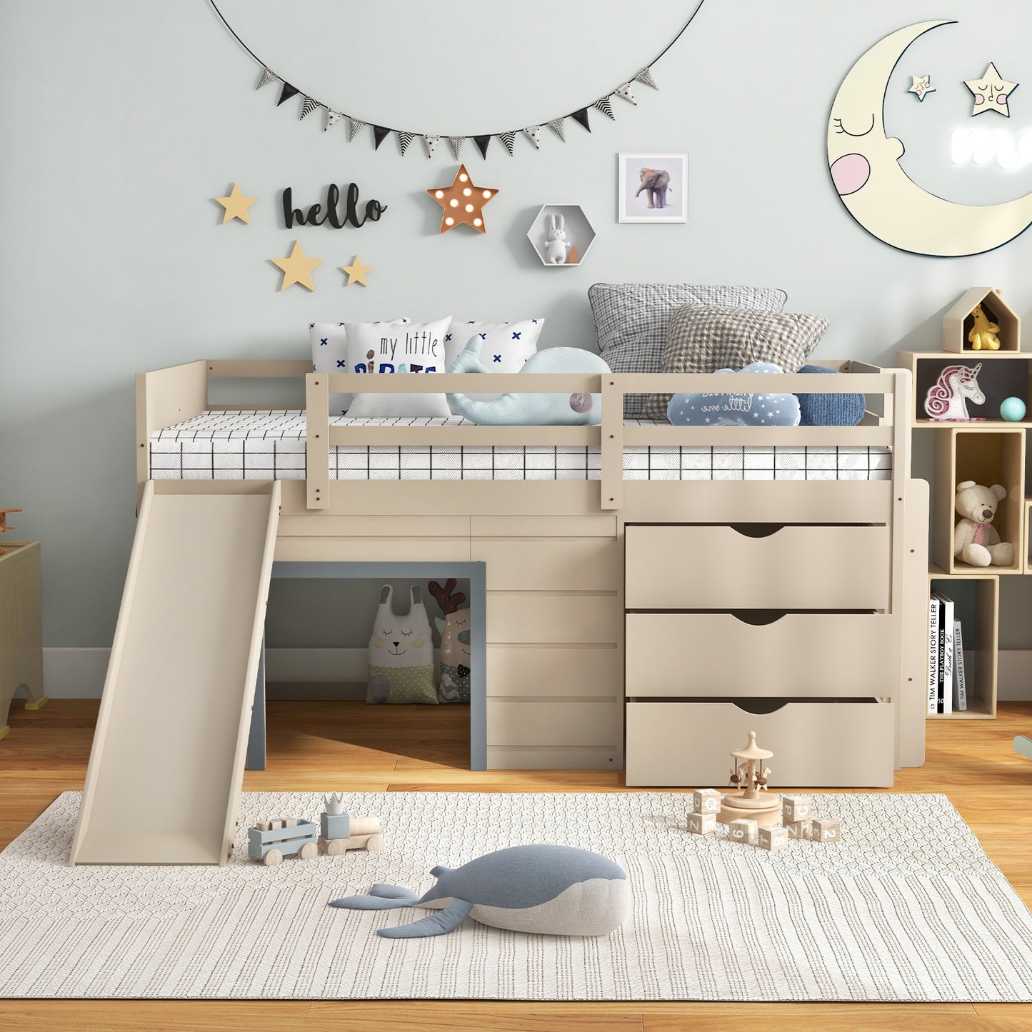 Multifunctional 3-In-1 Twin Loft Bed with Slide, Ladder, and Storage Drawers for Kids and Teens