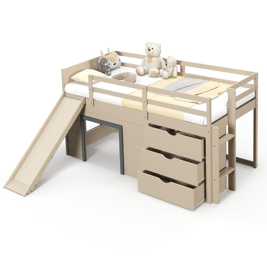 Multifunctional 3-In-1 Twin Loft Bed with Slide, Ladder, and Storage Drawers for Kids and Teens