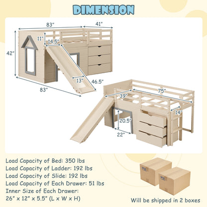Multifunctional 3-In-1 Twin Loft Bed with Slide, Ladder, and Storage Drawers for Kids and Teens