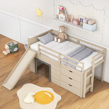 Multifunctional 3-In-1 Twin Loft Bed with Slide, Ladder, and Storage Drawers for Kids and Teens