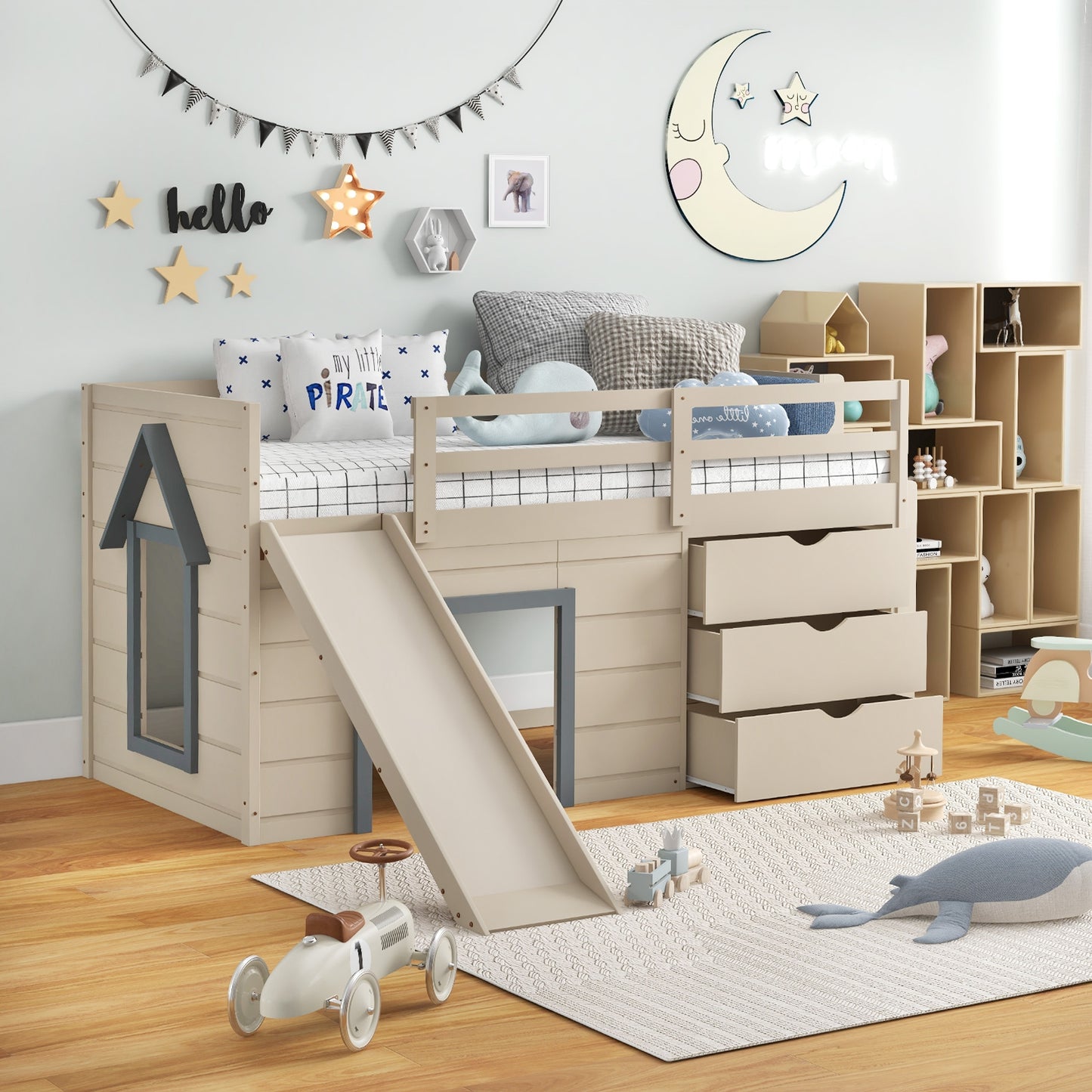 Multifunctional 3-In-1 Twin Loft Bed with Slide, Ladder, and Storage Drawers for Kids and Teens