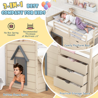 Multifunctional 3-In-1 Twin Loft Bed with Slide, Ladder, and Storage Drawers for Kids and Teens