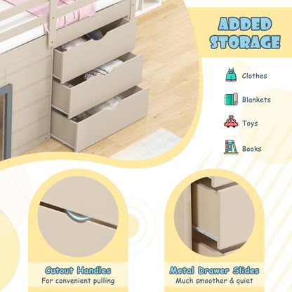 Multifunctional 3-In-1 Twin Loft Bed with Slide, Ladder, and Storage Drawers for Kids and Teens