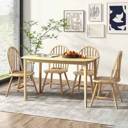 Farmhouse Style 5-Piece Dining Set with Solid Wood Table and 4 Windsor Back Chairs