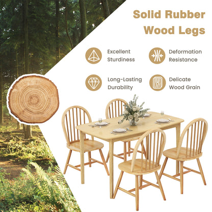 Farmhouse Style 5-Piece Dining Set with Solid Wood Table and 4 Windsor Back Chairs