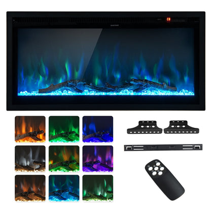 36/42/50 Inch Electric Fireplace In-Wall Recessed with Remote Control, Adjustable Color & Brightness