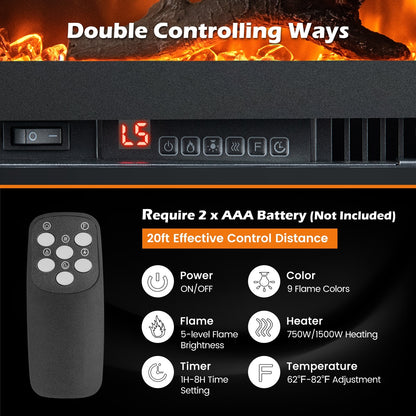 36/42/50 Inch Electric Fireplace In-Wall Recessed with Remote Control, Adjustable Color & Brightness