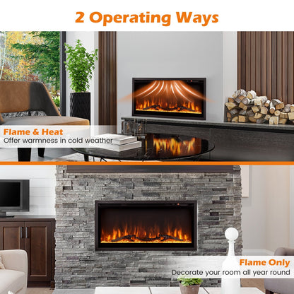 36/42/50 Inch Electric Fireplace In-Wall Recessed with Remote Control, Adjustable Color & Brightness