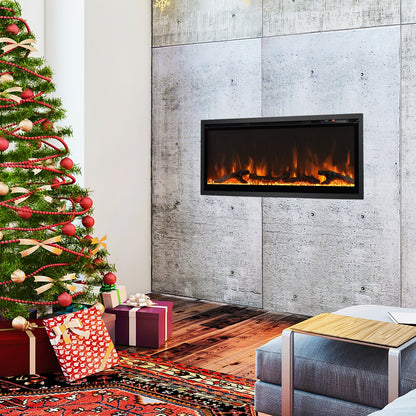 36/42/50 Inch Electric Fireplace In-Wall Recessed with Remote Control, Adjustable Color & Brightness