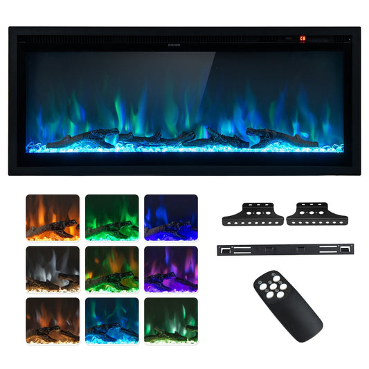 36/42/50 Inch Electric Fireplace In-Wall Recessed with Remote Control, Adjustable Color & Brightness