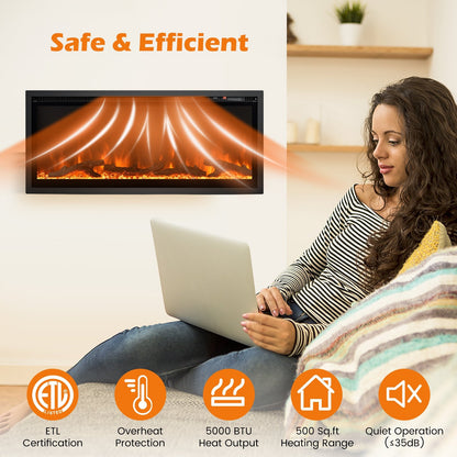 36/42/50 Inch Electric Fireplace In-Wall Recessed with Remote Control, Adjustable Color & Brightness