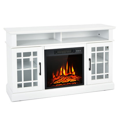 Modern 48 Inch TV Stand with Electric Fireplace and Adjustable Cabinets for TVs Up to 55 Inches - White