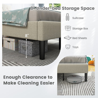 Beige Twin Size Upholstered Platform Bed with Button Tufted Headboard & Premium Comfort