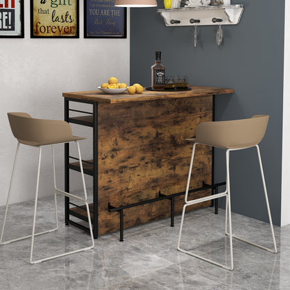 Multi-Level Kitchen Island Table with Wine Rack and Foot Bar - Rustic Brown