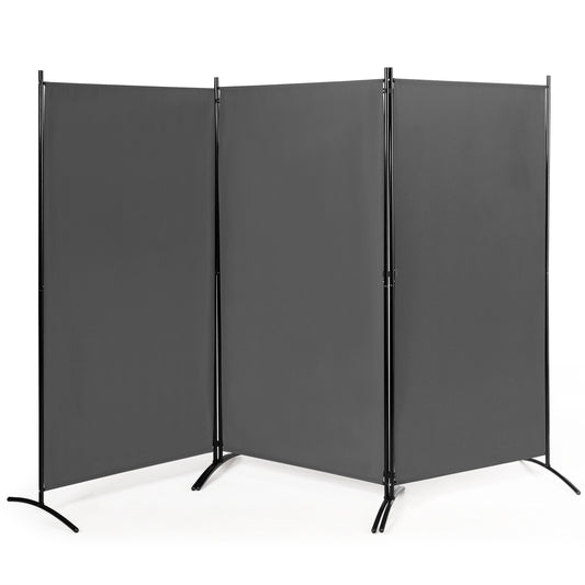 6 Foot 3 Panel Grey Room Divider with Durable Hinges and Steel Base