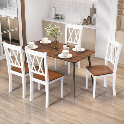 Farmhouse Wooden Dining Chairs with Rubber Wood Seat and Curved Backrest, Set of 2/4