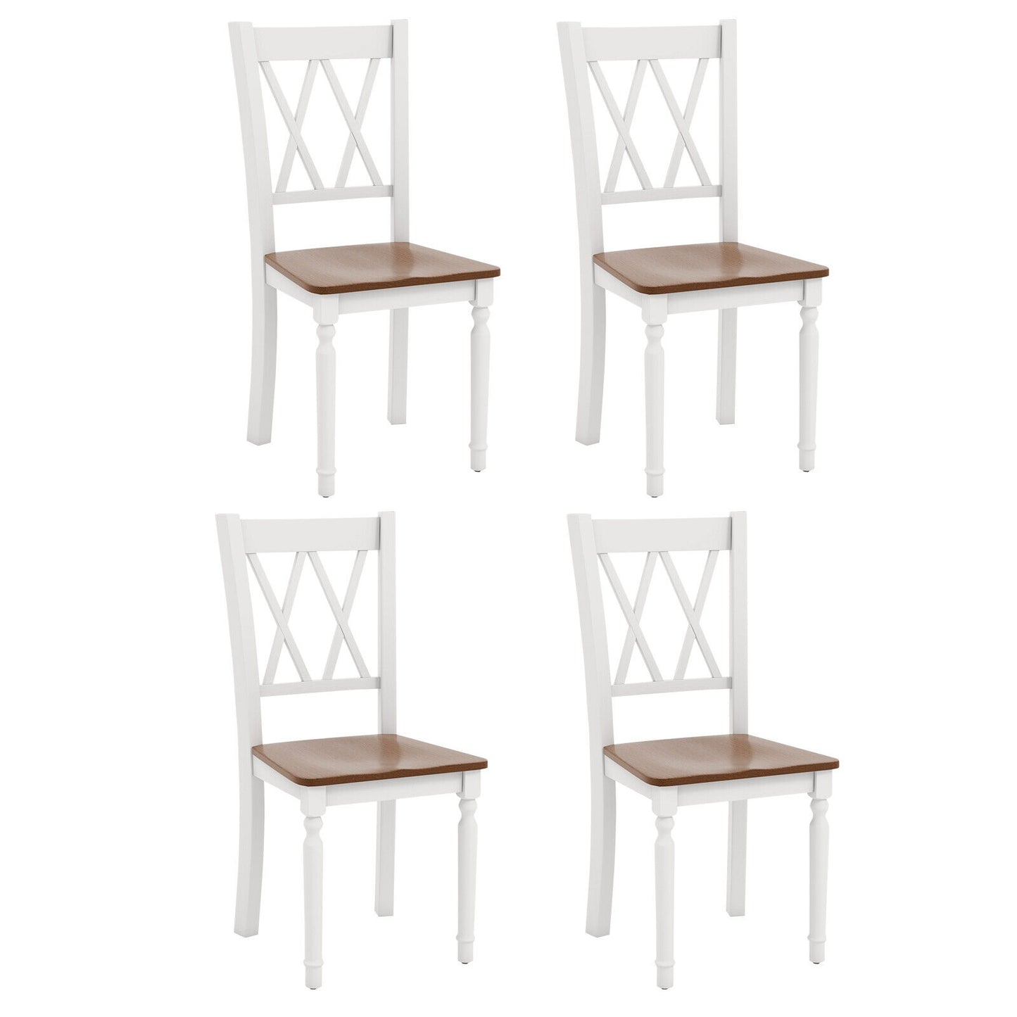 Farmhouse Wooden Dining Chairs with Rubber Wood Seat and Curved Backrest, Set of 2/4