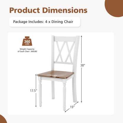 Farmhouse Wooden Dining Chairs with Rubber Wood Seat and Curved Backrest, Set of 2/4