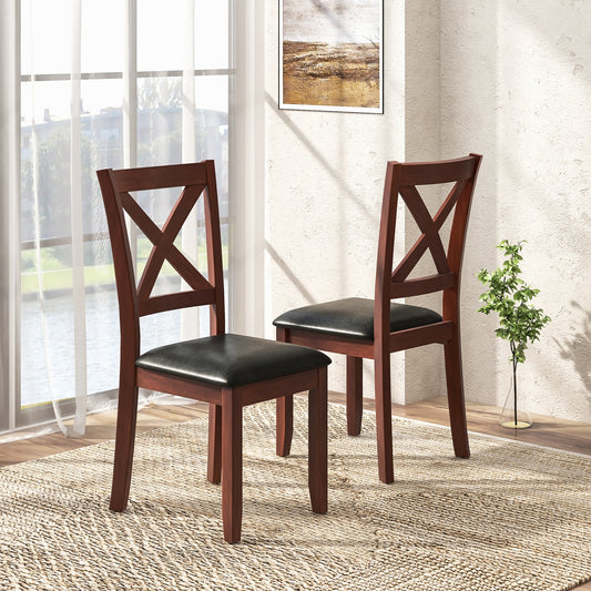 Ergonomic Wooden Dining Chairs with Padded Seat and Rubber Wood Legs, Set of 2