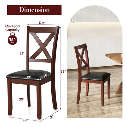 Ergonomic Wooden Dining Chairs with Padded Seat and Rubber Wood Legs, Set of 2