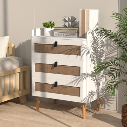 Modern End Table with 3 Rattan-Decorated Drawers for Storage