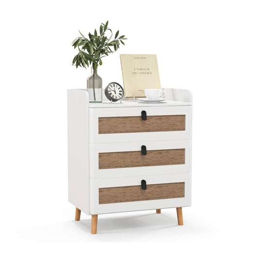 Modern End Table with 3 Rattan-Decorated Drawers for Storage