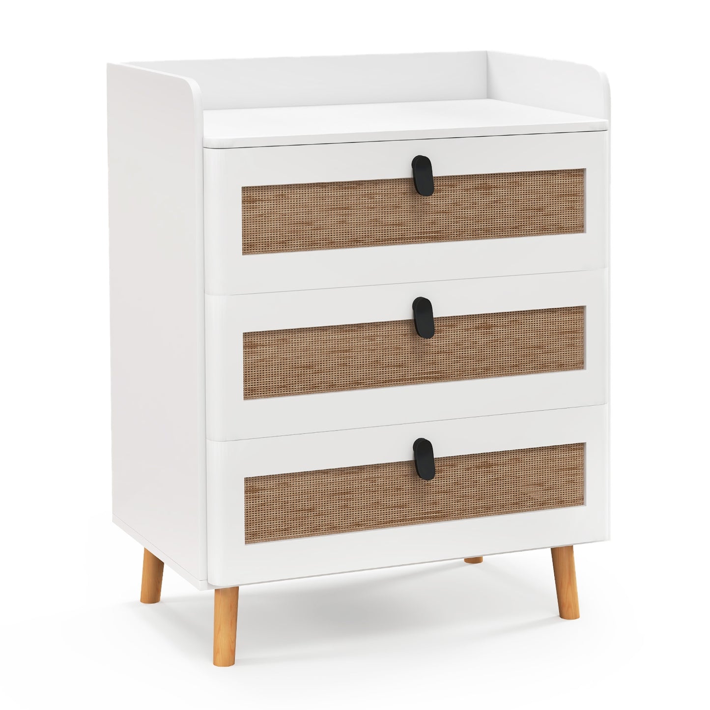 Modern End Table with 3 Rattan-Decorated Drawers for Storage