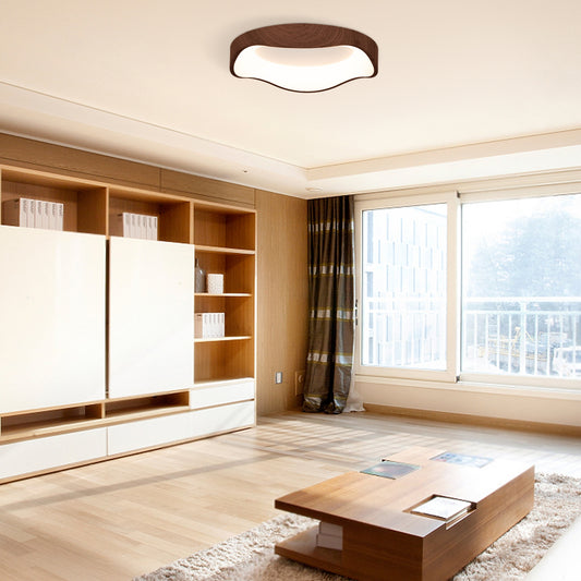 24W LED Mount Ceiling Light with Wood Texture & Metal Frame – Brown