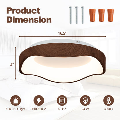 24W LED Mount Ceiling Light with Wood Texture & Metal Frame – Brown
